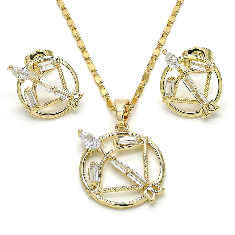 Oro Laminado Earring and Pendant Adult Set, Gold Filled Style Teardrop and Baguette Design, with White Cubic Zirconia, Polished, Golden Finish