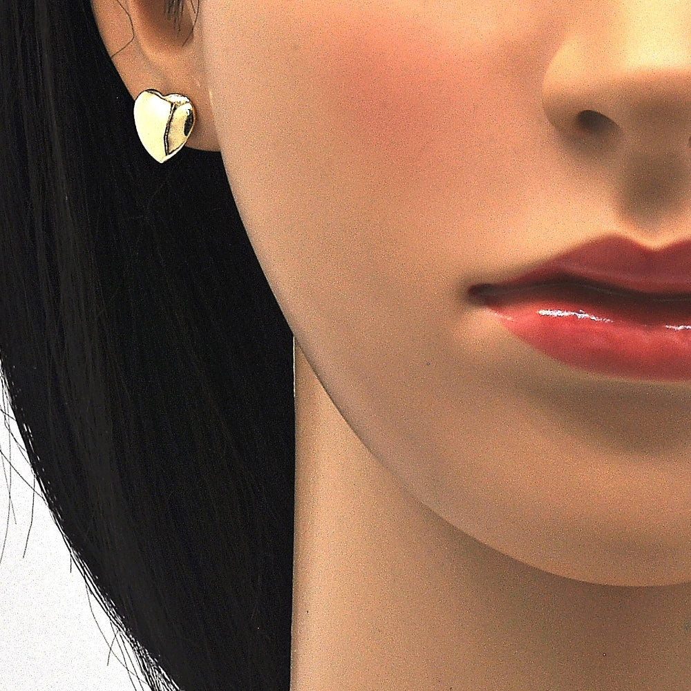 Oro Laminado Earring and Pendant Adult Set, Gold Filled Style Love and Heart Design, Turquoise Enamel Finish, Golden Finish