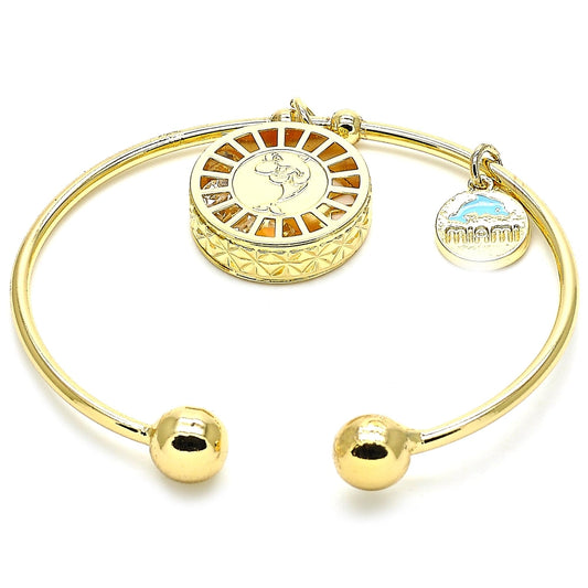 Oro Laminado Individual Bangle, Gold Filled Style Dolphin Design, with White Cubic Zirconia, Diamond Cutting Finish, Golden Finish