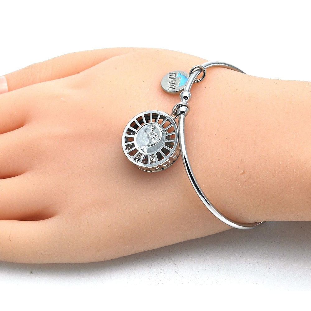 Rhodium Gold Filled Individual Bangle, Dolphin Design, with White Cubic Zirconia, Diamond Cutting Finish, Rhodium Finish