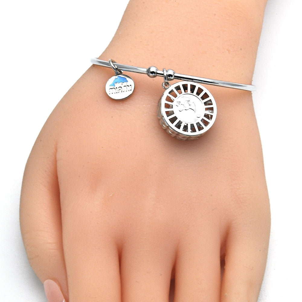 Rhodium Gold Filled Individual Bangle, Dolphin Design, with White Cubic Zirconia, Diamond Cutting Finish, Rhodium Finish