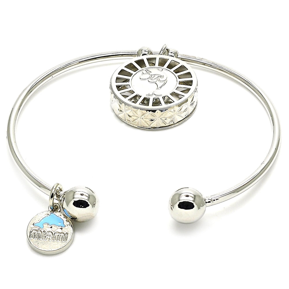 Rhodium Gold Filled Individual Bangle, Dolphin Design, with White Cubic Zirconia, Diamond Cutting Finish, Rhodium Finish