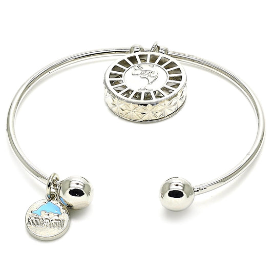 Rhodium Gold Filled Individual Bangle, Dolphin Design, with White Cubic Zirconia, Diamond Cutting Finish, Rhodium Finish