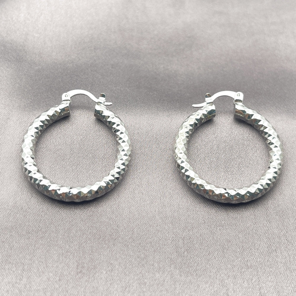 Rhodium Gold Filled Medium Hoop, Diamond Cutting Finish, Rhodium Finish