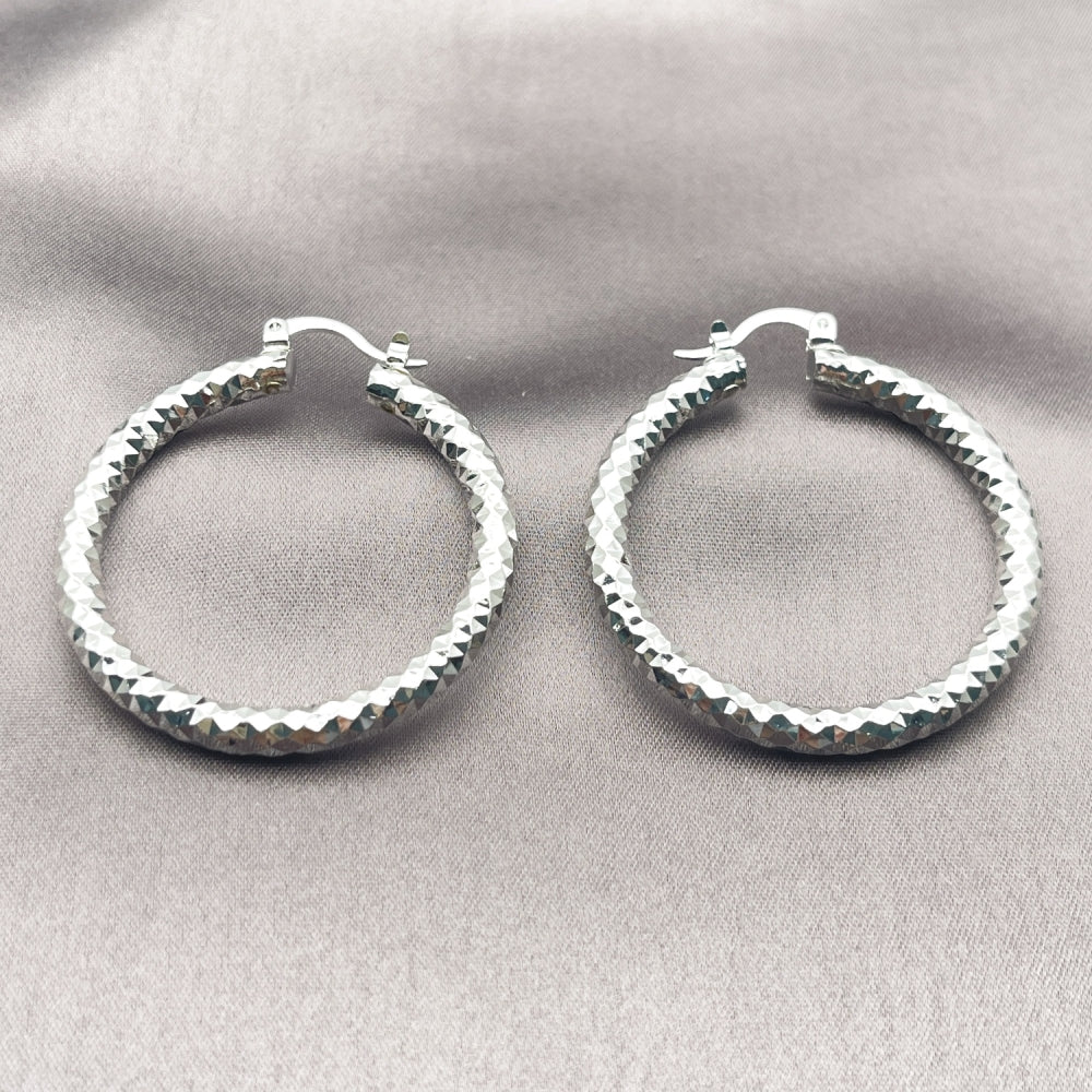 Rhodium Gold Filled Medium Hoop, Diamond Cutting Finish, Rhodium Finish