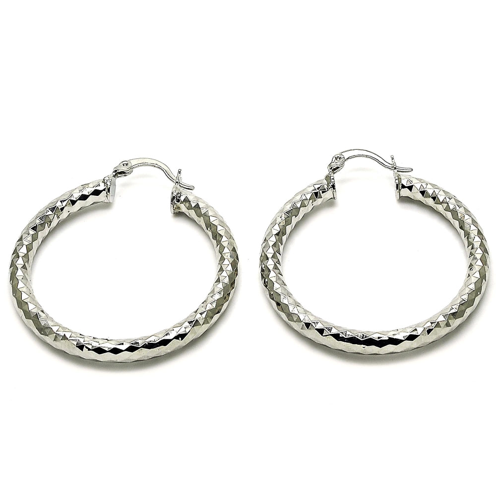 Rhodium Gold Filled Medium Hoop, Diamond Cutting Finish, Rhodium Finish