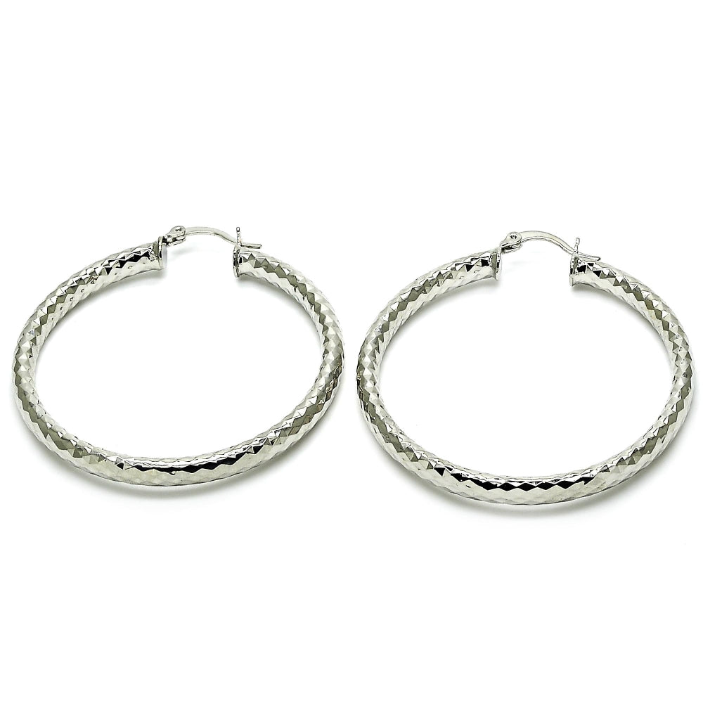 Rhodium Gold Filled Large Hoop, Diamond Cutting Finish, Rhodium Finish