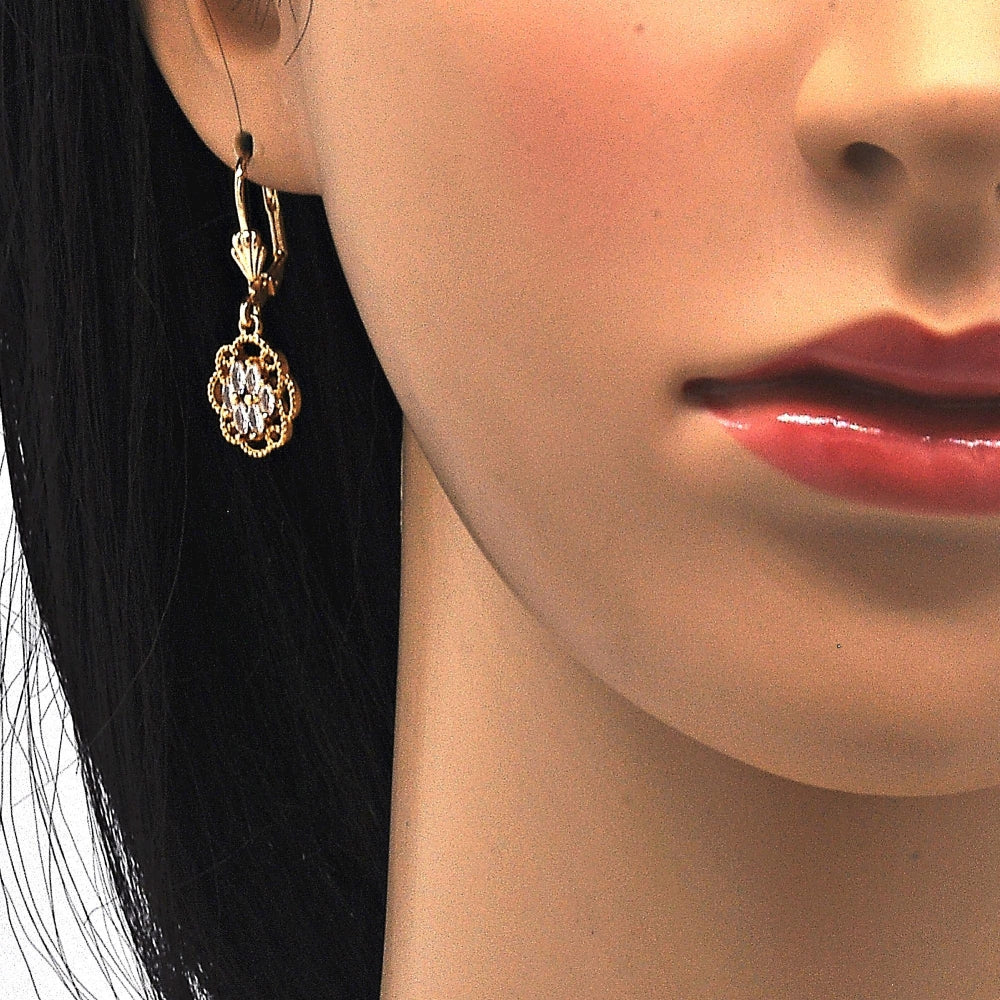 Oro Laminado Earring and Pendant Adult Set, Gold Filled Style with White Cubic Zirconia, Polished, Golden Finish