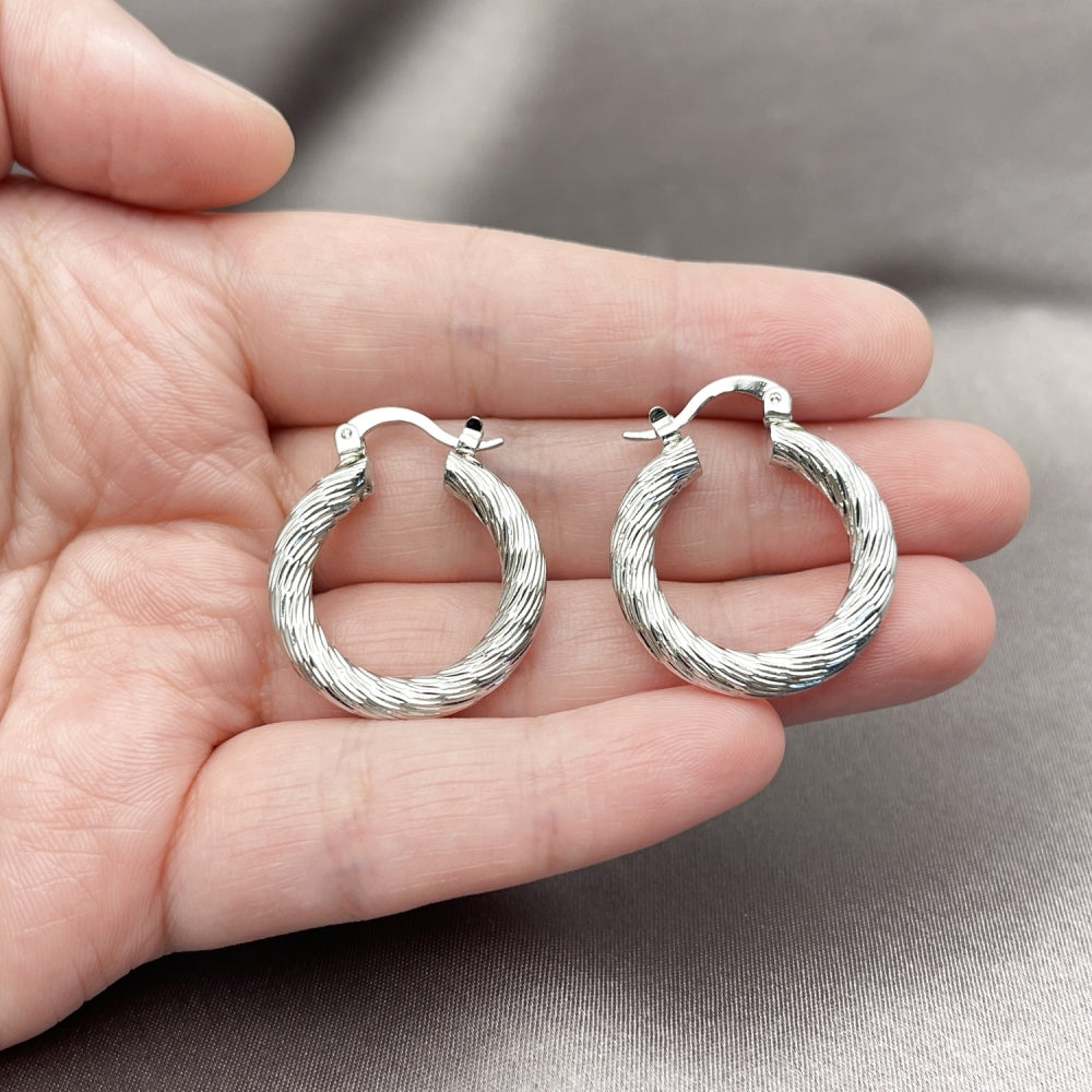 Rhodium Gold Filled Small Hoop, Diamond Cutting Finish, Rhodium Finish