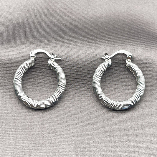 Rhodium Gold Filled Small Hoop, Diamond Cutting Finish, Rhodium Finish