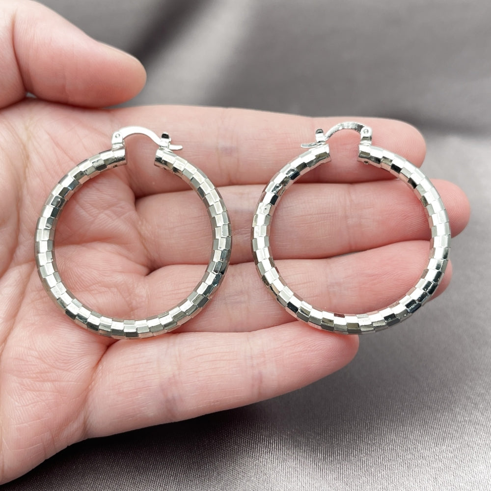 Rhodium Gold Filled Medium Hoop, Polished, Rhodium Finish