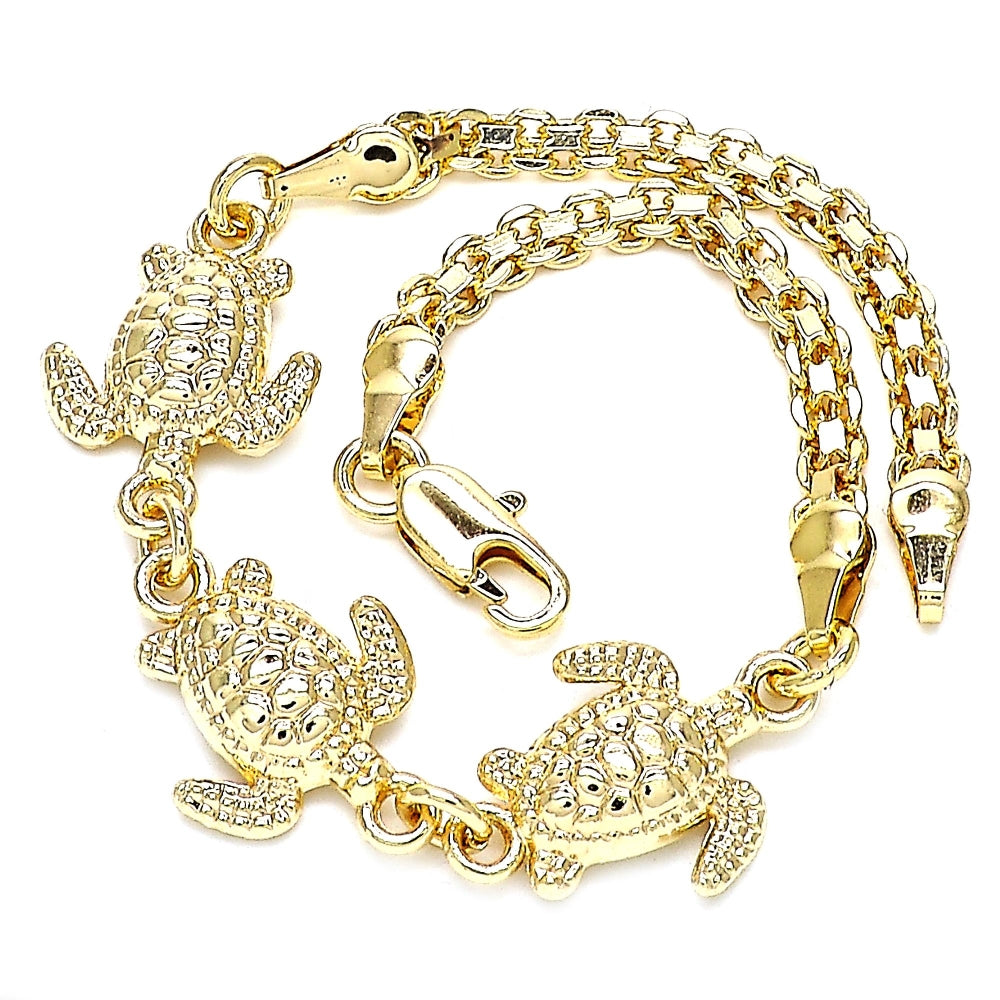 Oro Laminado Fancy Bracelet, Gold Filled Style Turtle Design, Polished, Golden Finish