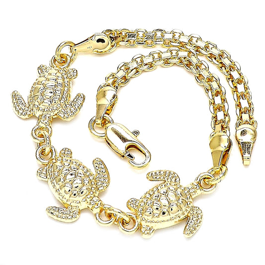 Oro Laminado Fancy Bracelet, Gold Filled Style Turtle Design, Polished, Golden Finish