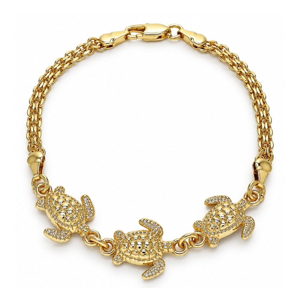 Oro Laminado Fancy Bracelet, Gold Filled Style Turtle Design, Polished, Golden Finish