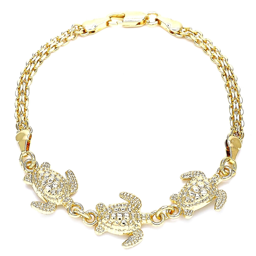Oro Laminado Fancy Bracelet, Gold Filled Style Turtle Design, Polished, Golden Finish