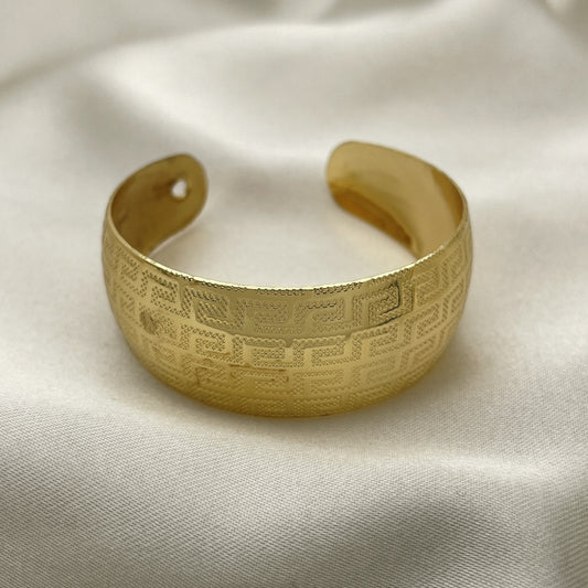 Oro Laminado Individual Bangle, Gold Filled Style Greek Key Design, Polished, Golden Finish