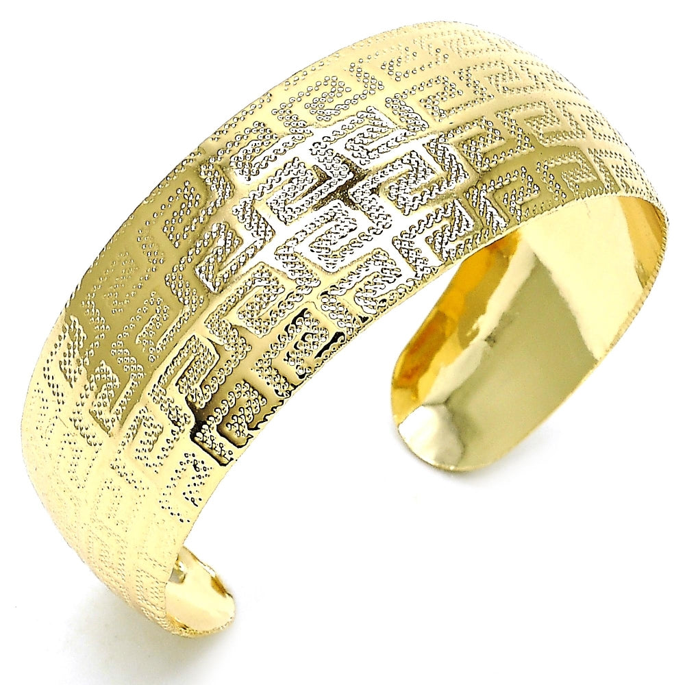 Oro Laminado Individual Bangle, Gold Filled Style Greek Key Design, Polished, Golden Finish