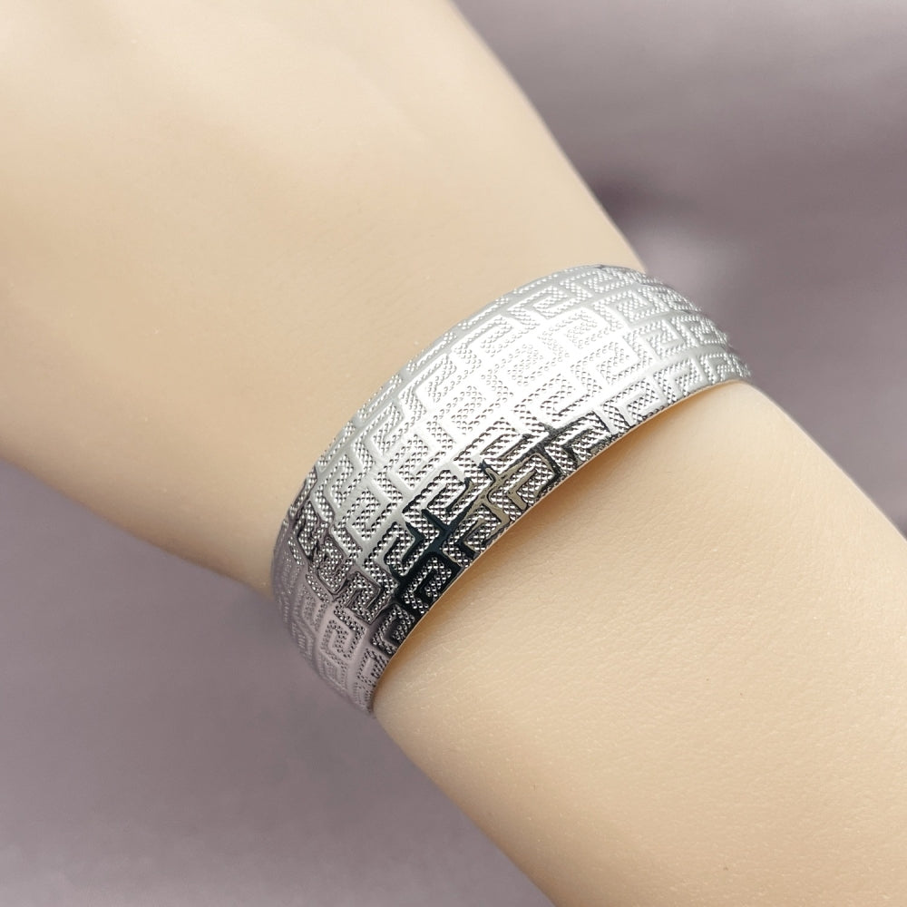 Rhodium Gold Filled Individual Bangle, Greek Key Design, Polished, Rhodium Finish