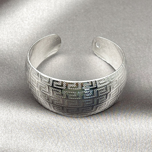 Rhodium Gold Filled Individual Bangle, Greek Key Design, Polished, Rhodium Finish