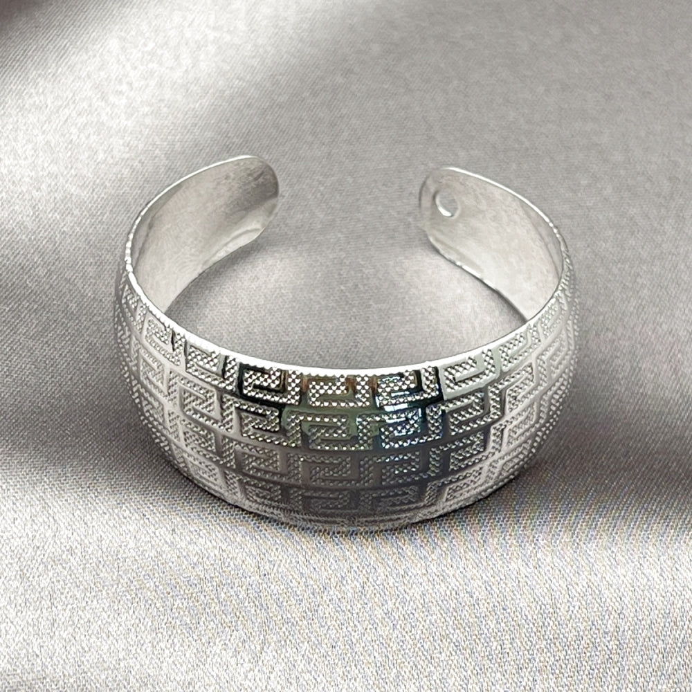 Rhodium Gold Filled Individual Bangle, Greek Key Design, Polished, Rhodium Finish