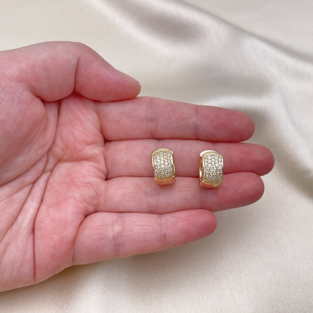 Oro Laminado Huggie Hoop, Gold Filled Style with White Micro Pave, Polished, Golden Finish