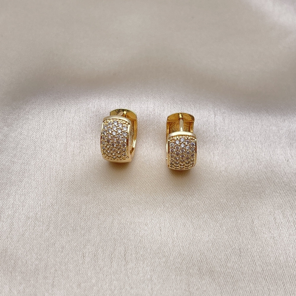 Oro Laminado Huggie Hoop, Gold Filled Style with White Micro Pave, Polished, Golden Finish