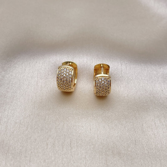 Oro Laminado Huggie Hoop, Gold Filled Style with White Micro Pave, Polished, Golden Finish