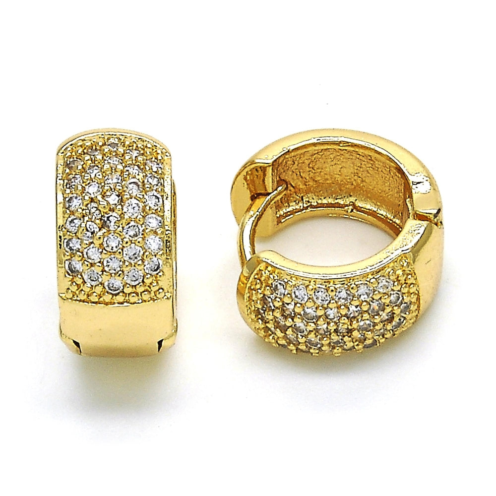 Oro Laminado Huggie Hoop, Gold Filled Style with White Micro Pave, Polished, Golden Finish