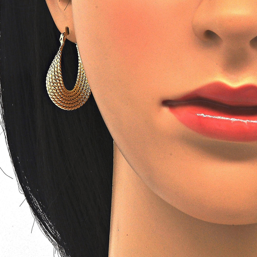 Oro Laminado Small Hoop, Gold Filled Style Twist Design, Polished, Golden Finish