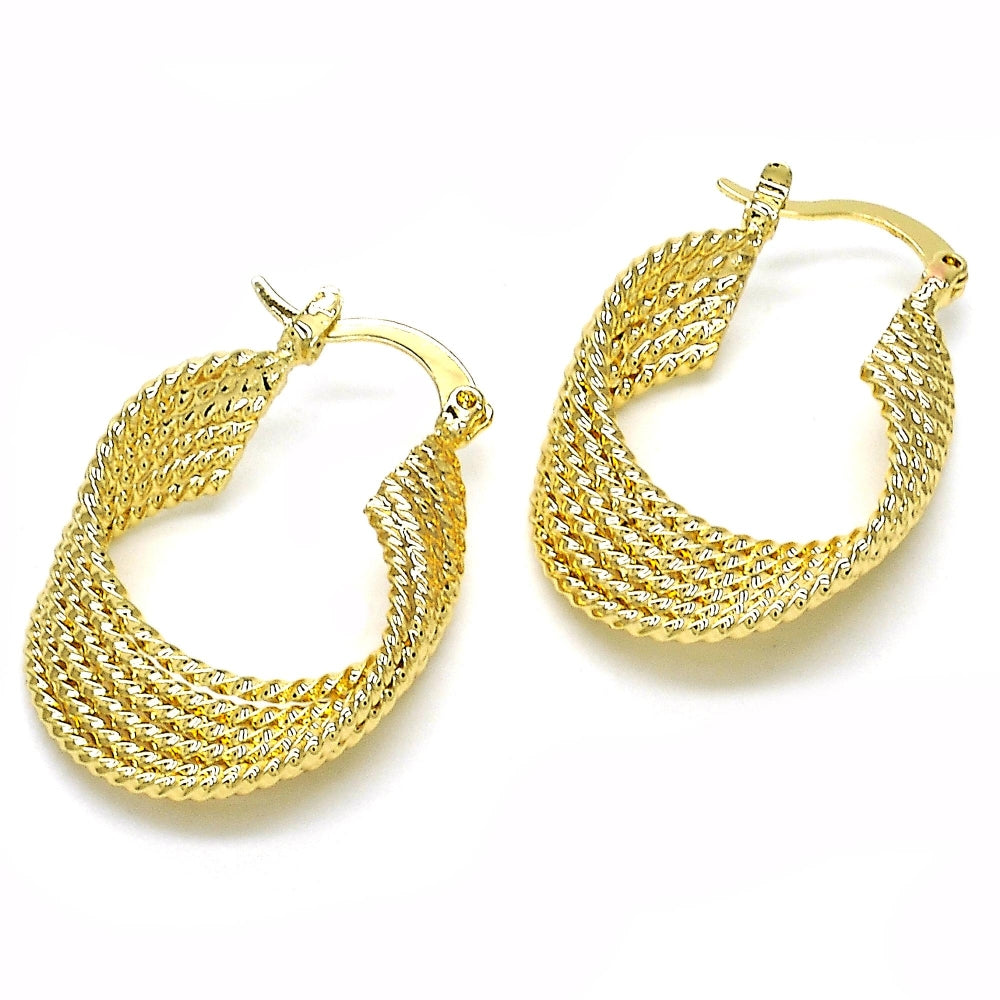 Oro Laminado Small Hoop, Gold Filled Style Twist Design, Polished, Golden Finish