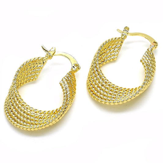 Oro Laminado Small Hoop, Gold Filled Style Twist Design, Polished, Golden Finish