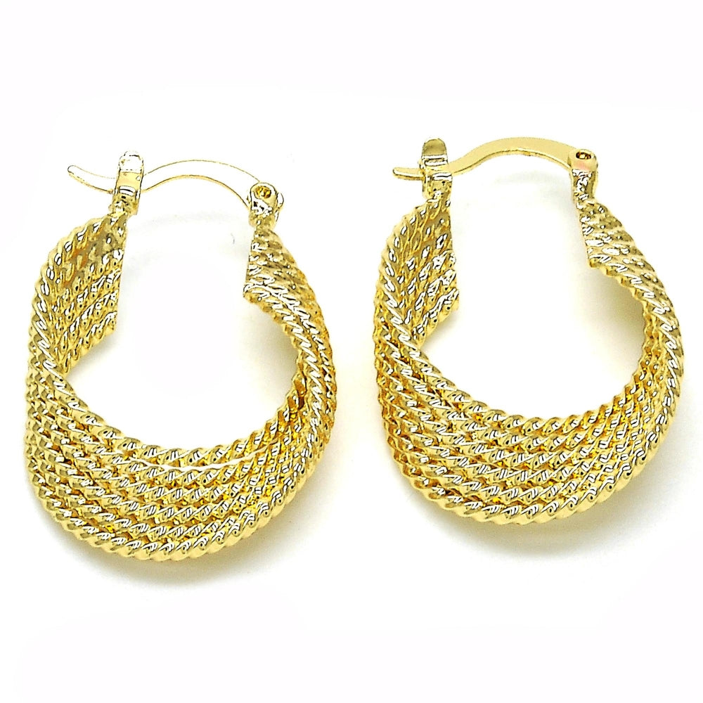 Oro Laminado Small Hoop, Gold Filled Style Twist Design, Polished, Golden Finish