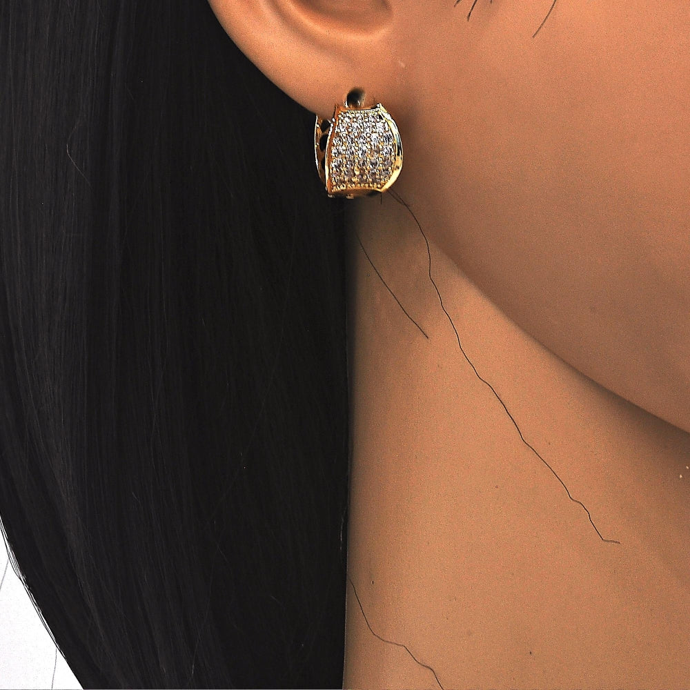 Oro Laminado Huggie Hoop, Gold Filled Style with White Cubic Zirconia, Polished, Golden Finish