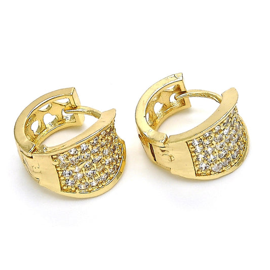 Oro Laminado Huggie Hoop, Gold Filled Style with White Cubic Zirconia, Polished, Golden Finish