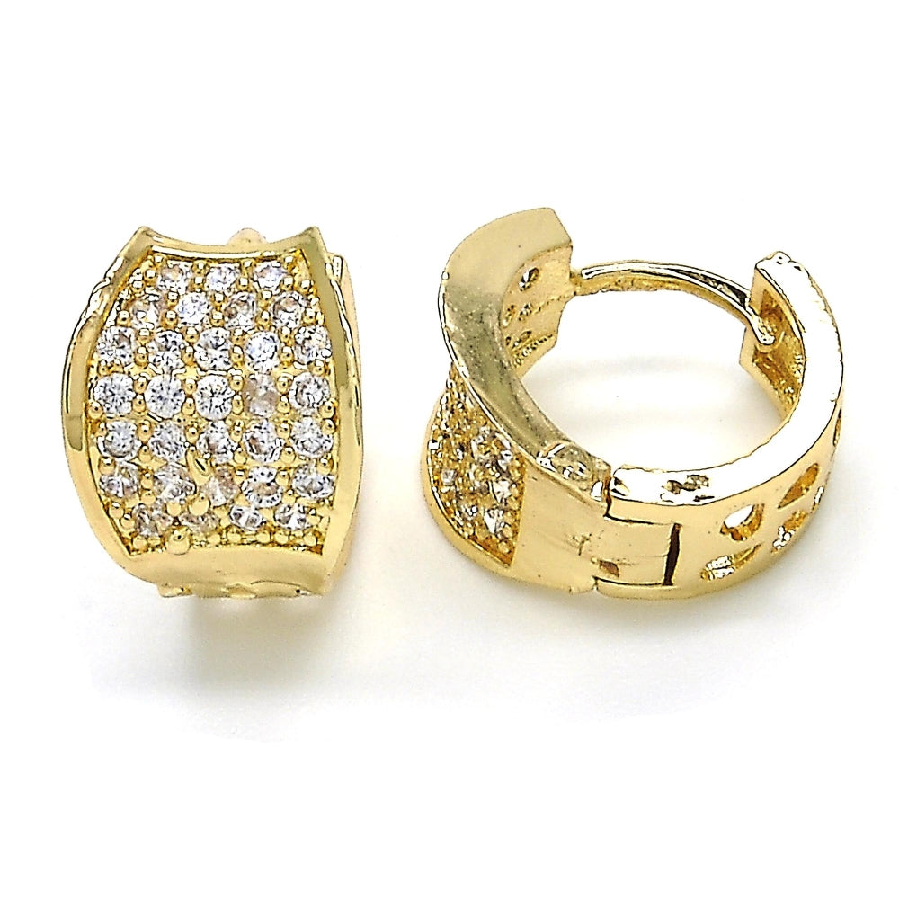Oro Laminado Huggie Hoop, Gold Filled Style with White Cubic Zirconia, Polished, Golden Finish