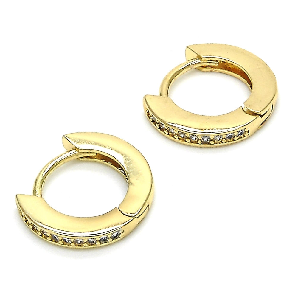 Oro Laminado Huggie Hoop, Gold Filled Style with White Micro Pave, Polished, Golden Finish