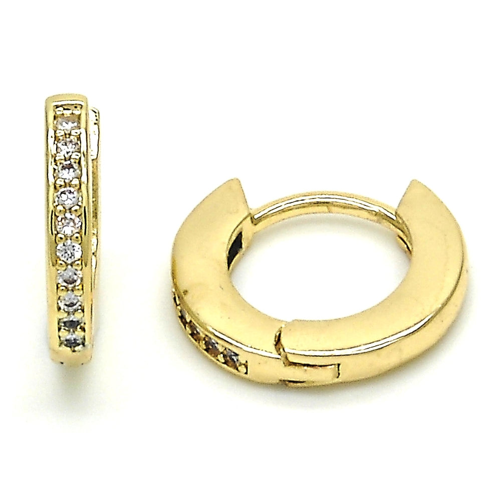 Oro Laminado Huggie Hoop, Gold Filled Style with White Micro Pave, Polished, Golden Finish
