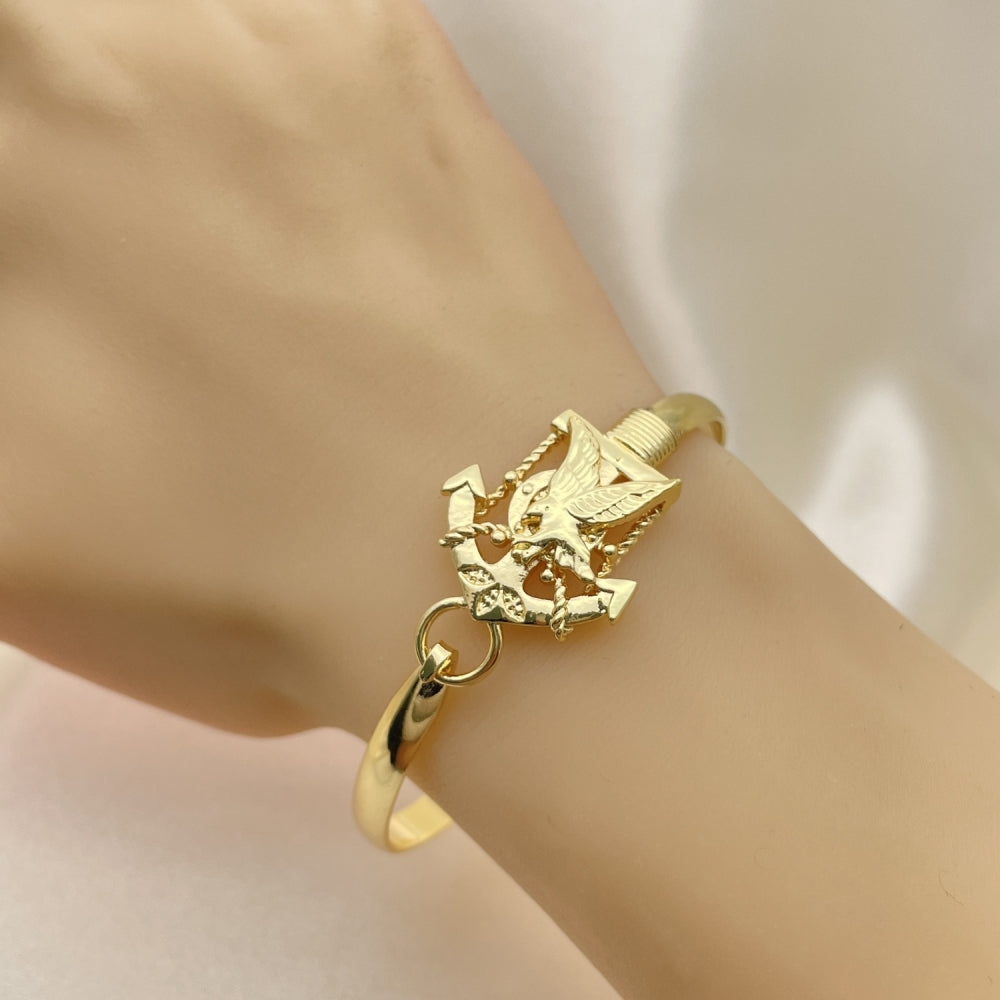 Oro Laminado Individual Bangle, Gold Filled Style Eagle and Anchor Design, Polished, Golden Finish