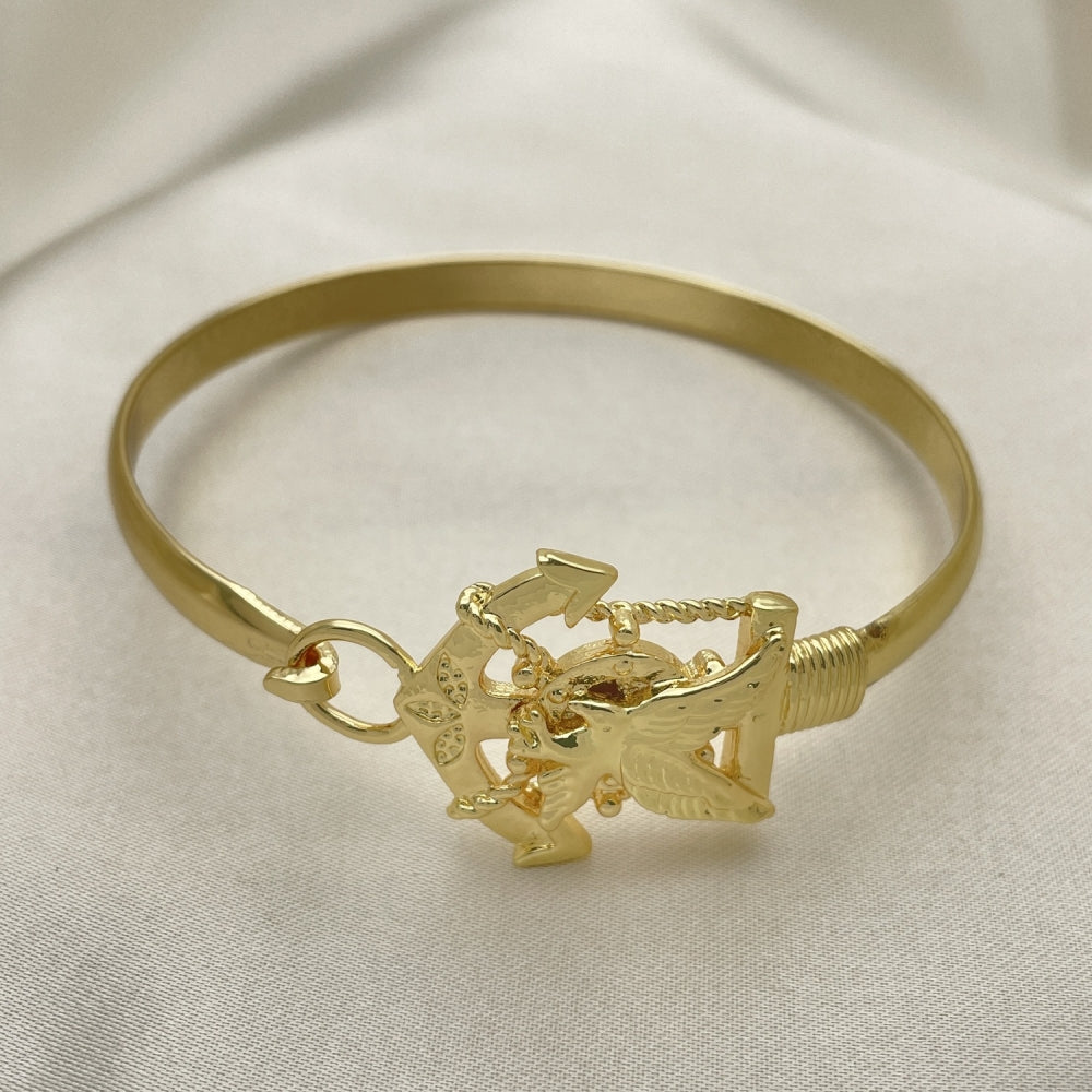 Oro Laminado Individual Bangle, Gold Filled Style Eagle and Anchor Design, Polished, Golden Finish