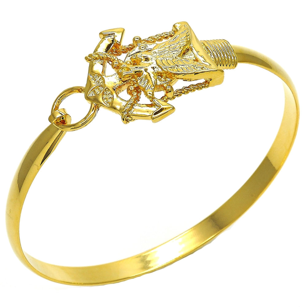 Oro Laminado Individual Bangle, Gold Filled Style Eagle and Anchor Design, Polished, Golden Finish