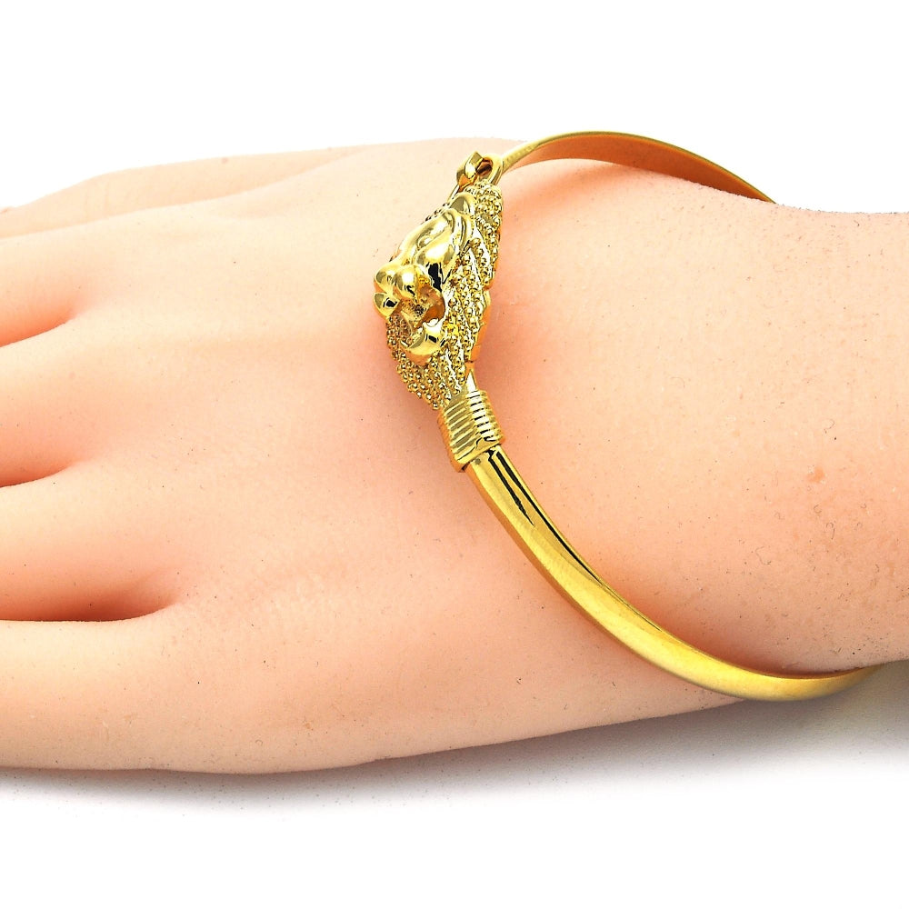 Oro Laminado Individual Bangle, Gold Filled Style Lion Design, Polished, Golden Finish