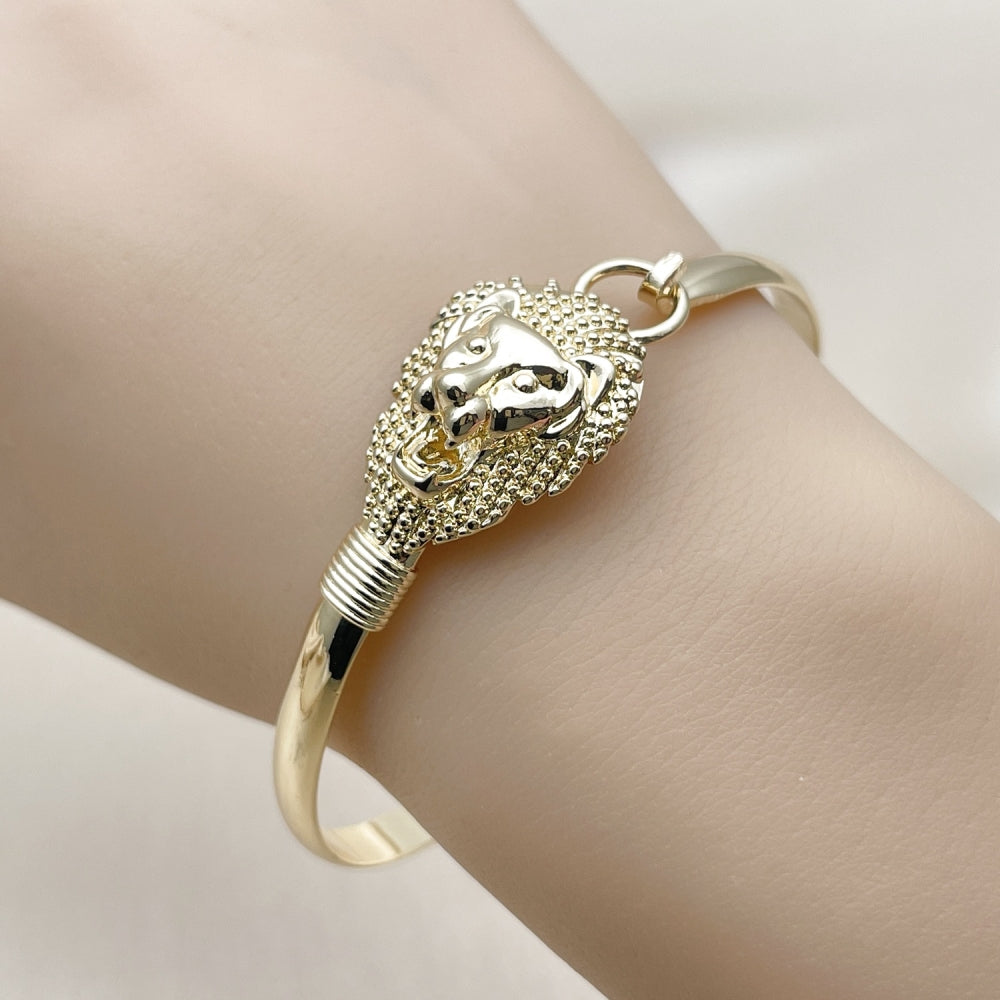 Oro Laminado Individual Bangle, Gold Filled Style Lion Design, Polished, Golden Finish