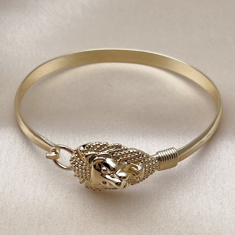 Oro Laminado Individual Bangle, Gold Filled Style Lion Design, Polished, Golden Finish
