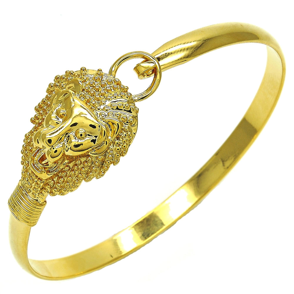 Oro Laminado Individual Bangle, Gold Filled Style Lion Design, Polished, Golden Finish