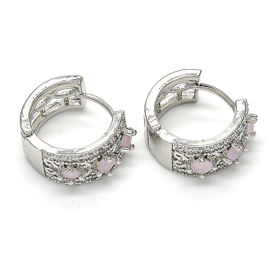 Rhodium Gold Filled Huggie Hoop, with Pink and White Cubic Zirconia, Polished, Rhodium Finish