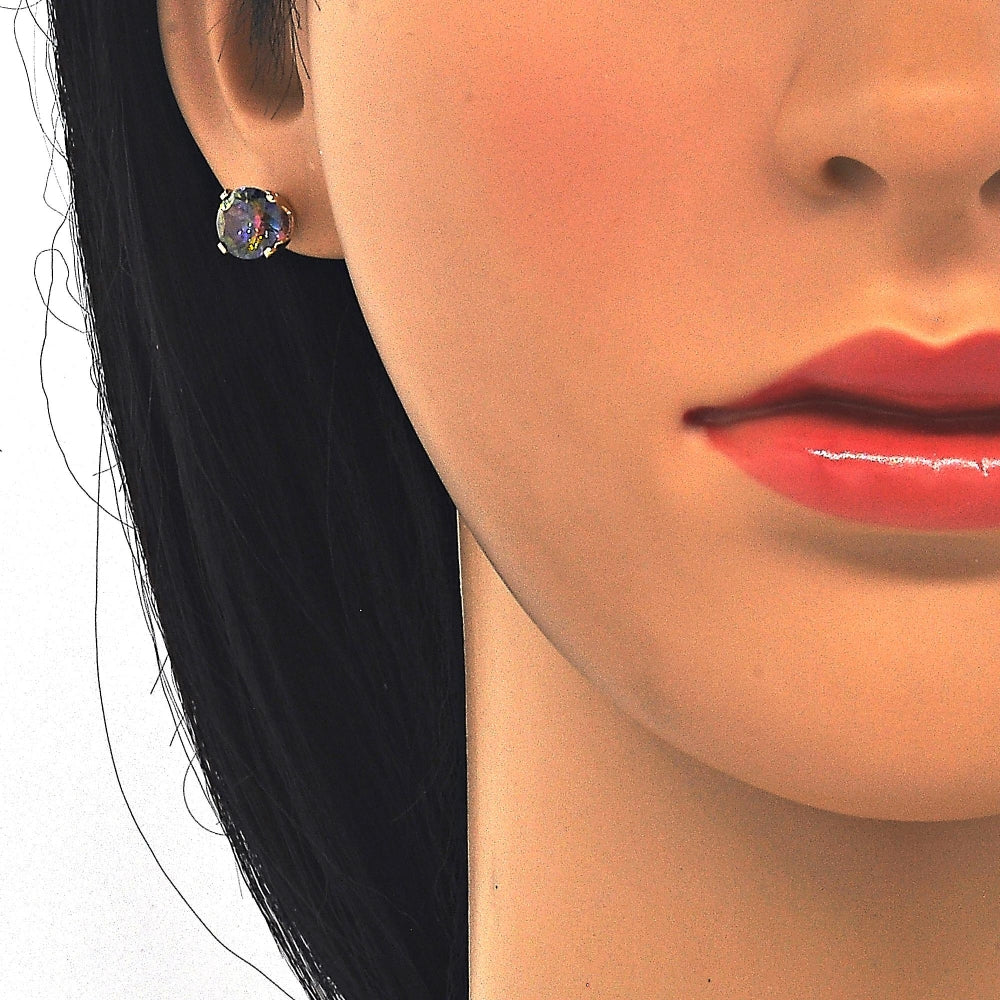 Oro Laminado Stud Earring, Gold Filled Style with Paradise Shine Cubic Zirconia, Polished, Golden Finish