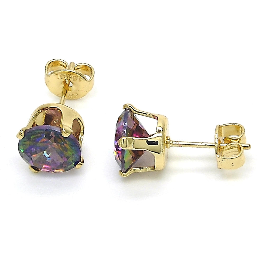 Oro Laminado Stud Earring, Gold Filled Style with Paradise Shine Cubic Zirconia, Polished, Golden Finish