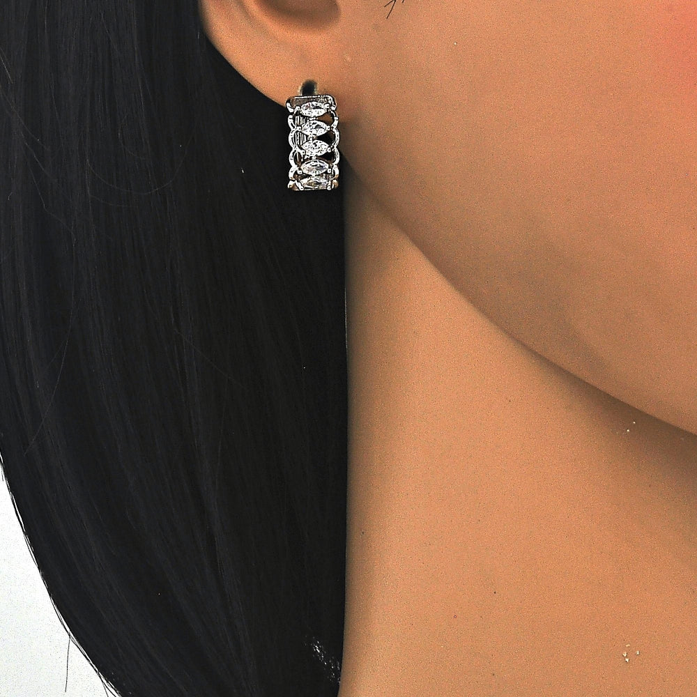 Rhodium Gold Filled Huggie Hoop, with White Cubic Zirconia, Polished, Rhodium Finish