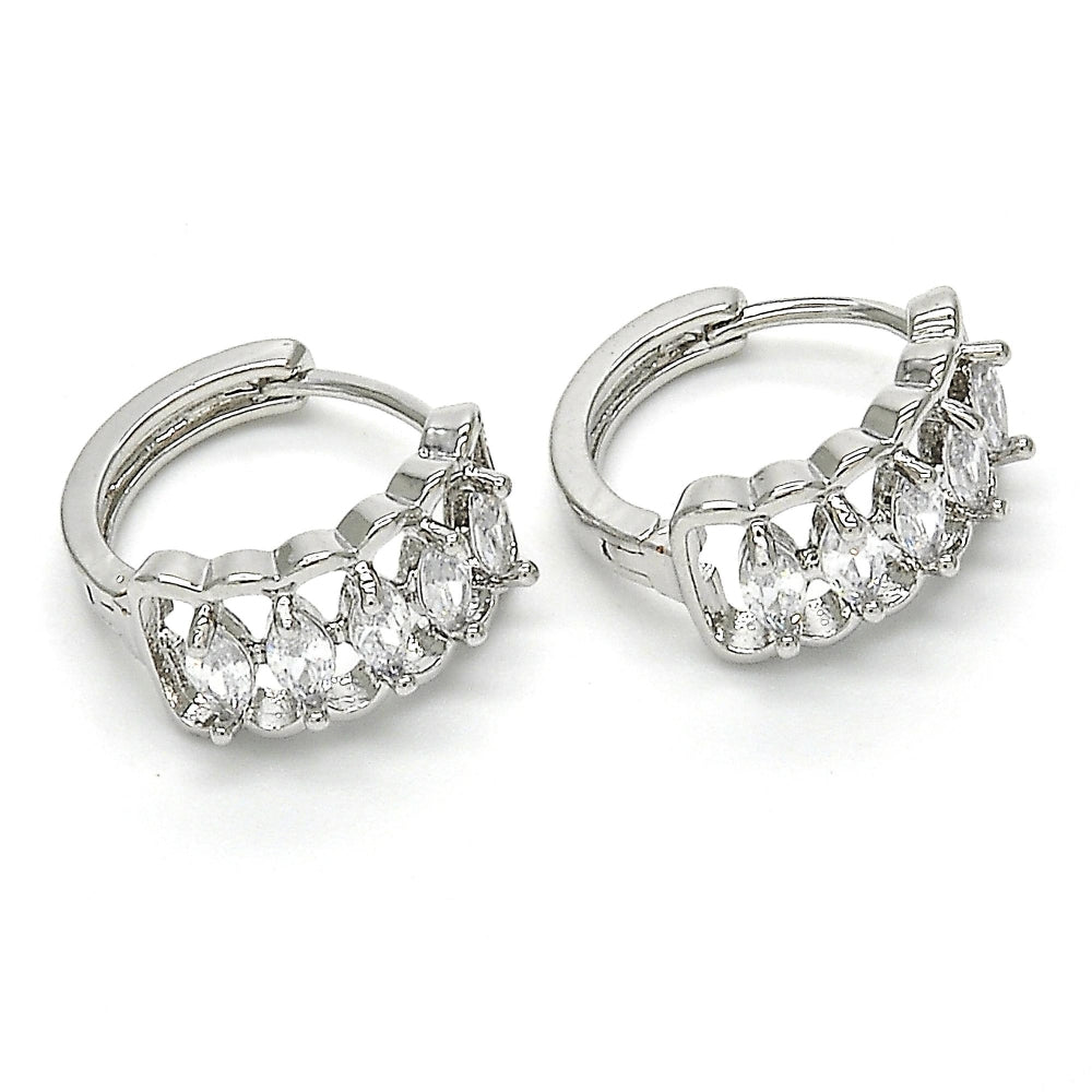 Rhodium Gold Filled Huggie Hoop, with White Cubic Zirconia, Polished, Rhodium Finish