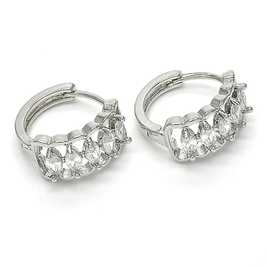 Rhodium Gold Filled Huggie Hoop, with White Cubic Zirconia, Polished, Rhodium Finish